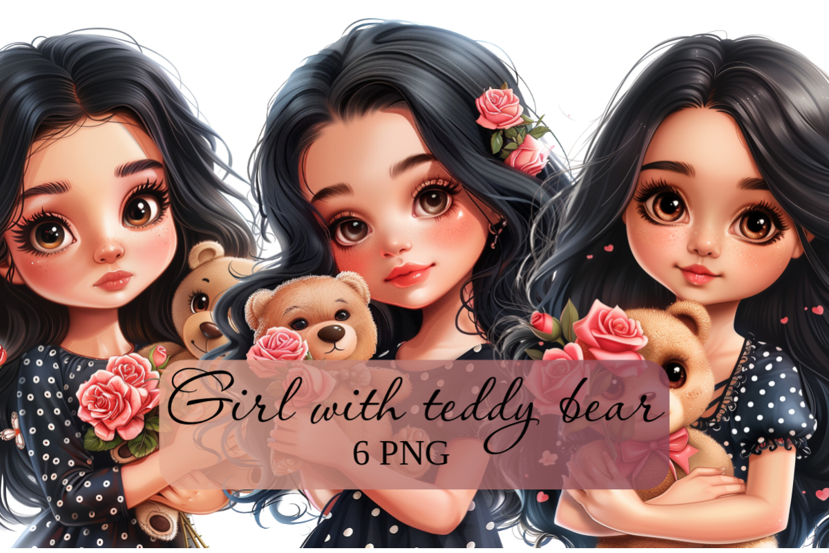 Clipart Girl with teddy bear